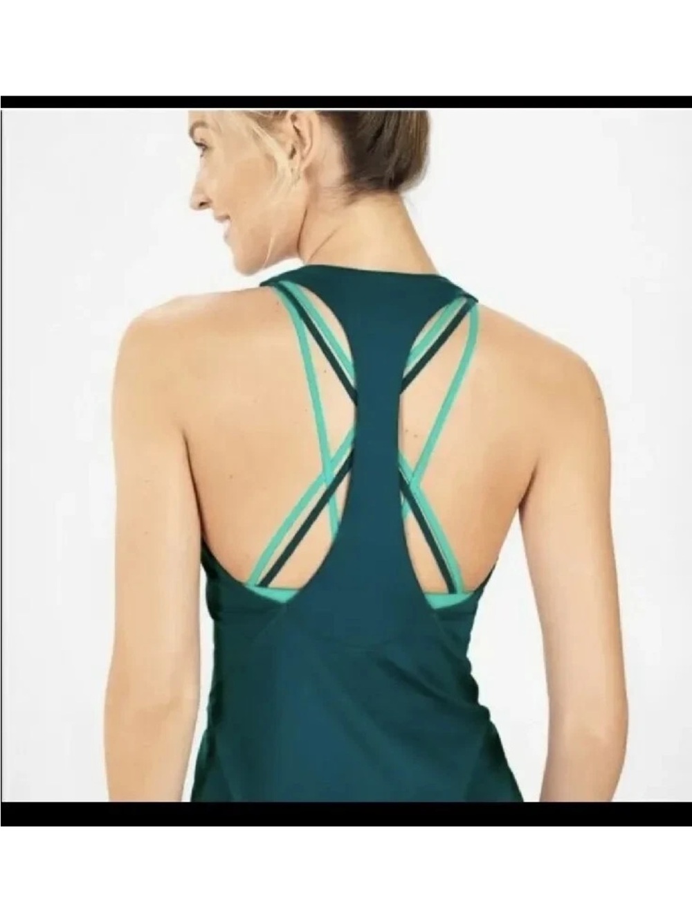 Fabletics Kessler Fjord Bali Teal Strappy Tank Top Sz XXL Built in Bra